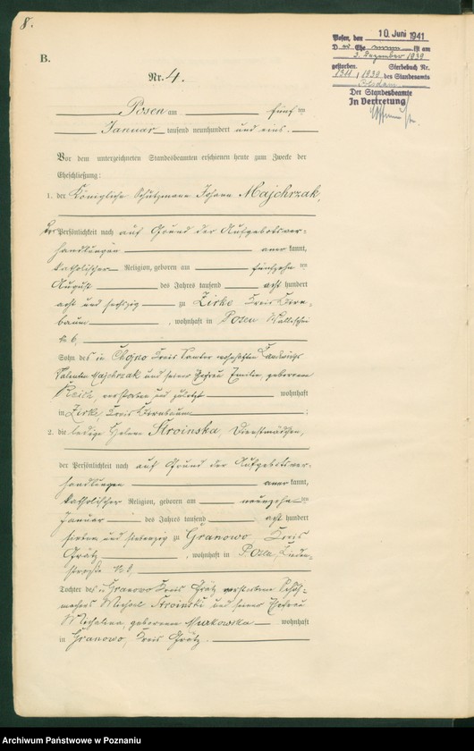 Obraz 10 z jednostki "Księga miejscowa małżeństw t. I"