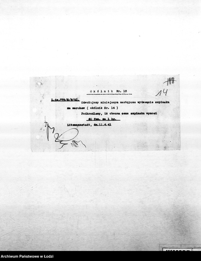 Obraz 17 z jednostki "[Okólniki różnych wydziałów i oddziałów (warzyw, kart, kuchni, mleczarni itd.) przesyłane do PSŻ]"