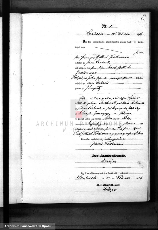 image.from.unit.number "Sterbe-Neben-Register des Königlichen Standes Amt Leubusch Jahrgang 1876"