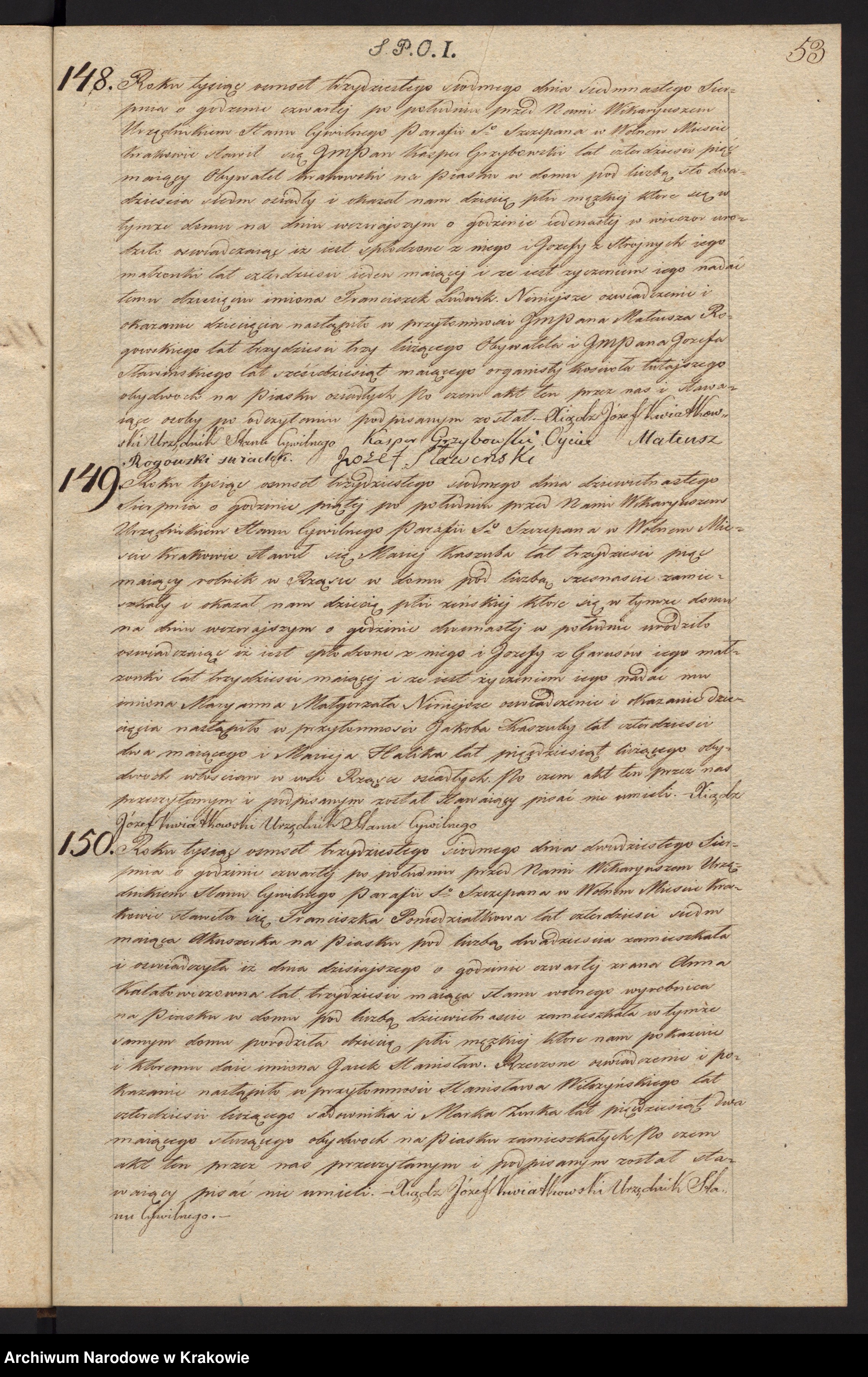 Skan z jednostki: Akta Urodzenia, Uznania i Przysposobienia Parafii S Szczepana w Krakowie na Piasku 1837