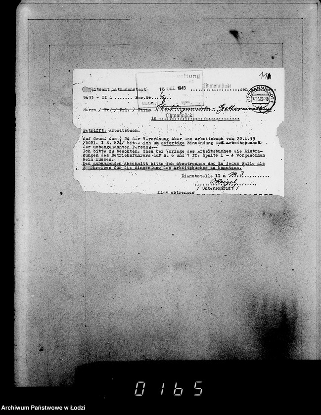 Obraz 15 z jednostki "Verschiedenes grün. [Korespondencja w sprawach personalnych; płace, zaszeregowania, urlopy, odznaczenia]"