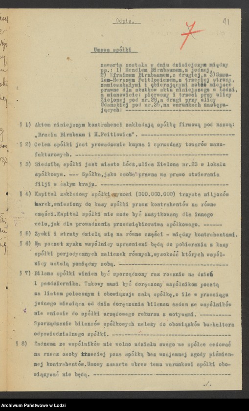 Obraz 13 z jednostki "Bracia Birnbaum i H.Feitlowicz- kupno i sprzedaż towarów manufakturowych"
