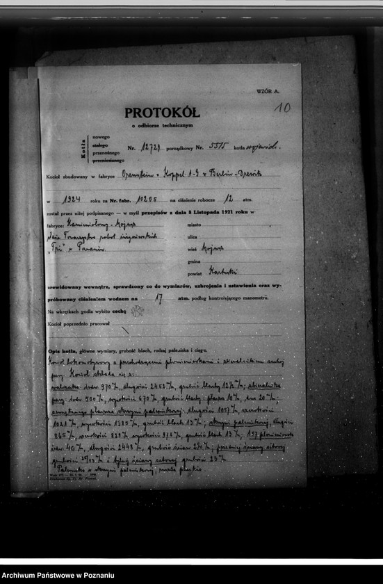 Obraz 15 z jednostki "Towarzystwo robót inżynieryjnych "Tri" w Poznaniu nr fabryczny kotła 10205 nr porz. 5515"