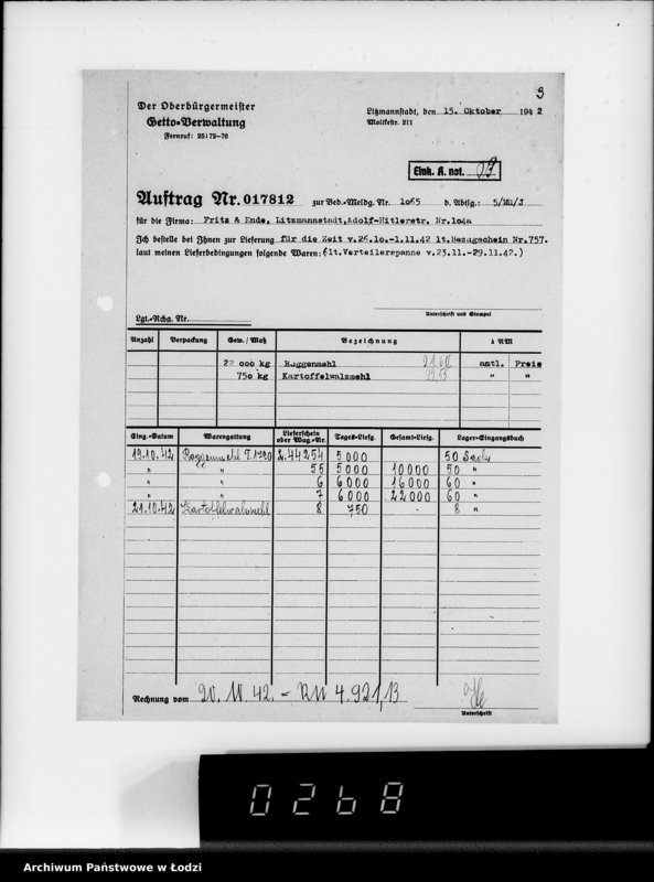 Obraz 13 z jednostki "Aufträge, [Lieferscheinen und Rechnungen] 17811-17860 [Dostawa żywności do Getta]"