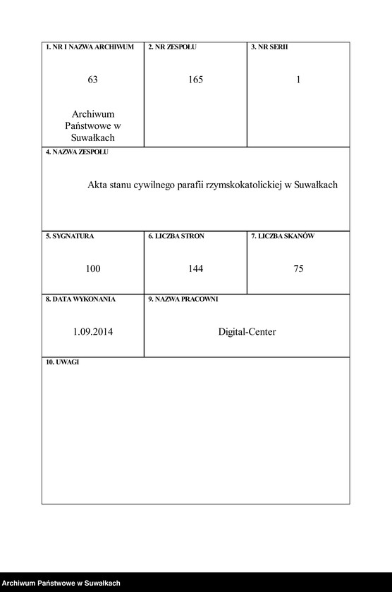 image.from.unit.number "Akta urodzeń, małżeństw i zgonów wyznania rzymskokatolickiego parafii w Suwałkach"