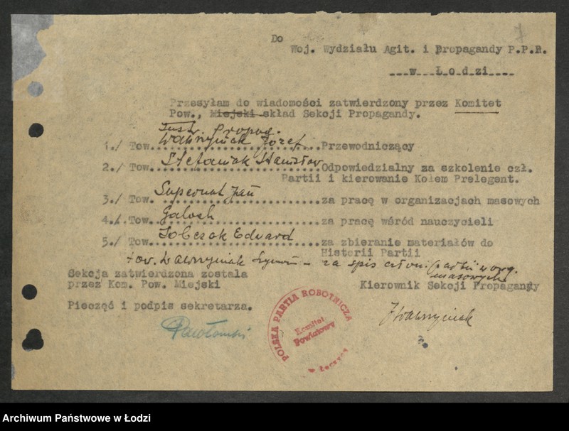 Obraz 8 z jednostki "Sprawozdania [z działalności, protokoły posiedzeń] sekcji propagandy komitetów powiatowych i komitetów miejskich"