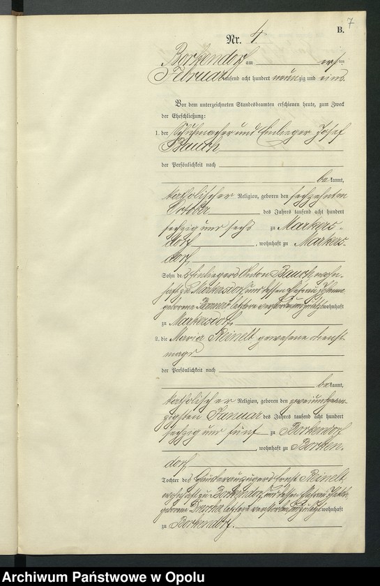 Obraz 11 z jednostki "Heiraths-Neben-Register des Standesamts Borkendorf pro 1891"