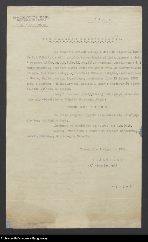 image.from.unit.number "Nadanie obywatelstwa polskiego Brunonowi Malesowi Langemu"