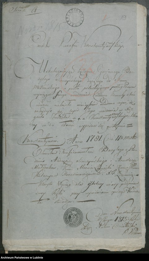 image.from.unit.number "Alegaty do ksiąg urodzeń, zapowiedzi, małżeństw i zgonów z lat 1813 - 1816"