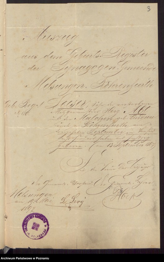 Obraz 5 z jednostki "Die von den Verlobten beigebrachten Urkunden zur Eheschliessung pro 1897"