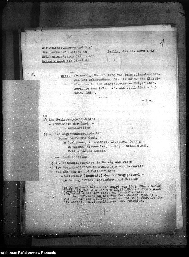 Obraz 6 z jednostki "Erstmalige Herrichtung (Instandsetzung) von Dienstgebäuden, Diensträumen, Reichsmiet- und Reichsdienstwohnungen der Gendarmerie im Einzeldienst a) Erlasse, B) Schriftwechsel"