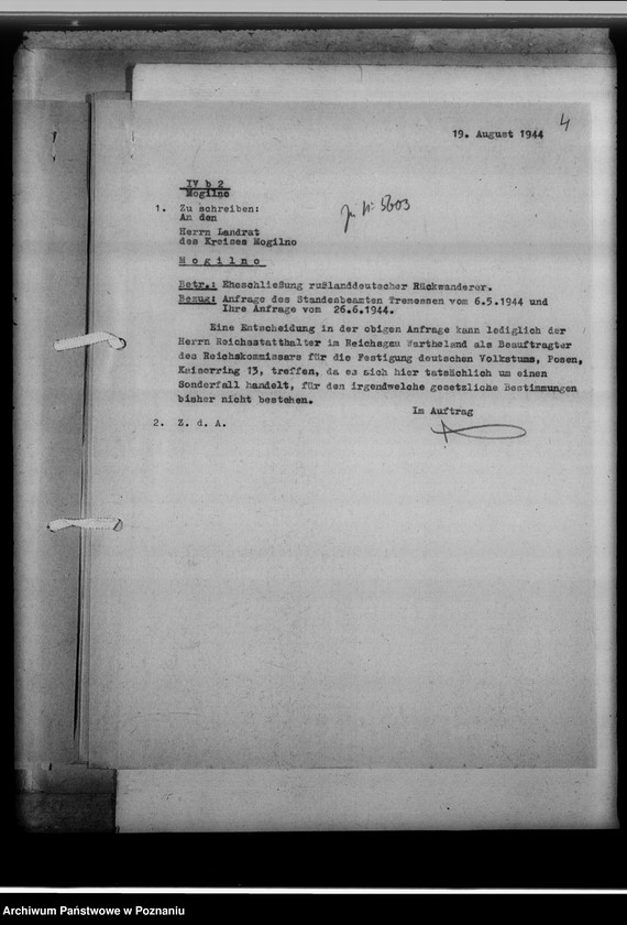 Obraz 9 z jednostki "Bevölkerungspolitische Angelegenheiten [korespondencja, odpisy aktów stanu cywilnego]"