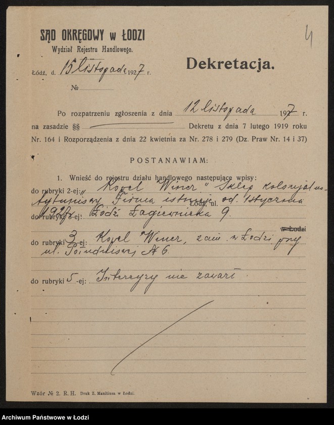 Obraz 6 z jednostki "Kopel Winer- sklep kolonialno-tytoniowy"