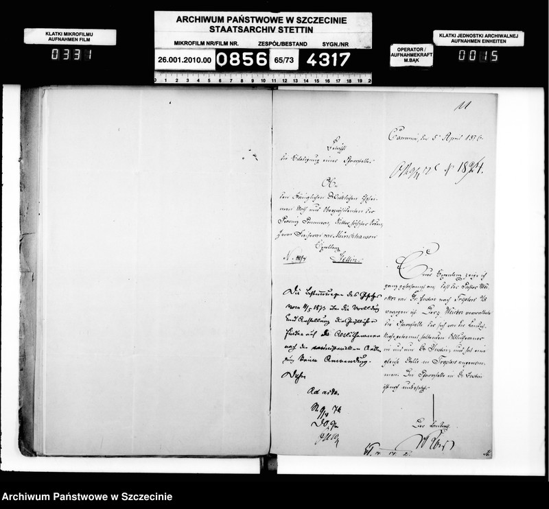 Obraz 16 z jednostki "Kontrolle über die Anstellung der Geistlichen in Folge des Gesetzes vom 11. Mai 1873 im Kreise Cammin"