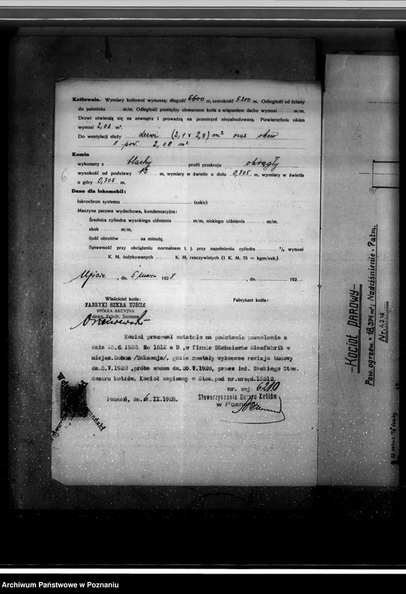 Obraz 10 z jednostki "Huta Szkła Ujście pow. chodzieski kocioł nr fabryczny 4216 kocioł nr woj. 6210"