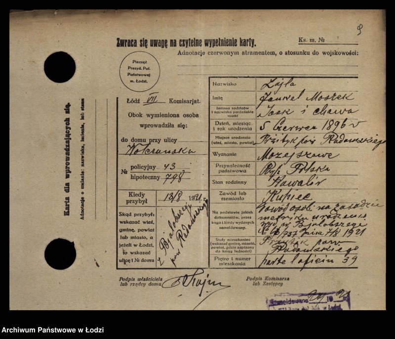 Obraz 11 z jednostki "[Spis ludności Łodzi] Lajfe-Łakomicki"