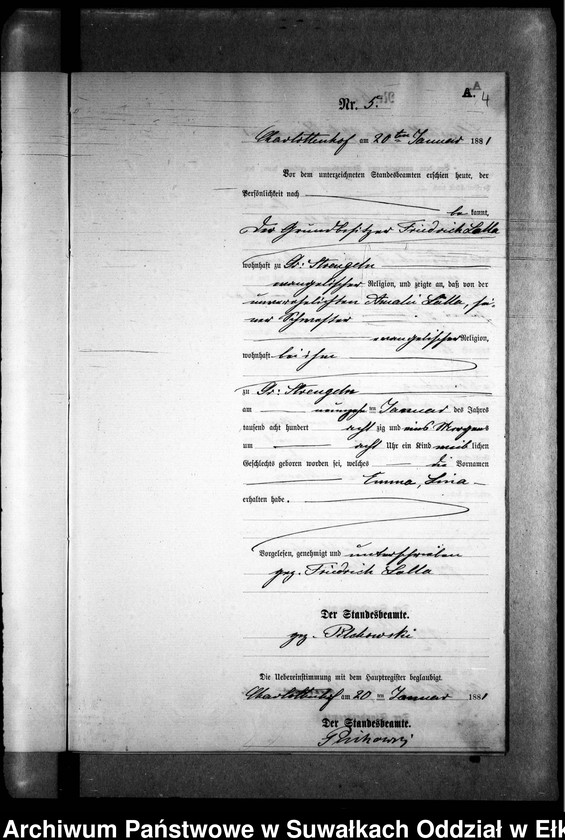 image.from.unit.number "Geburts-Neben-Register des Preussischen Standes-Amtes Gr. Strengeln Kreis Angerburg"