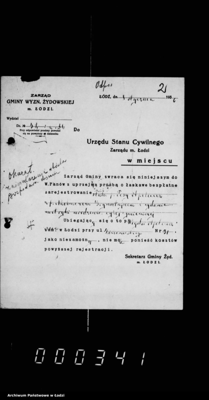 Obraz 5 z jednostki "Akta dotyczące spraw Urzędu Stanu Cywilnego"