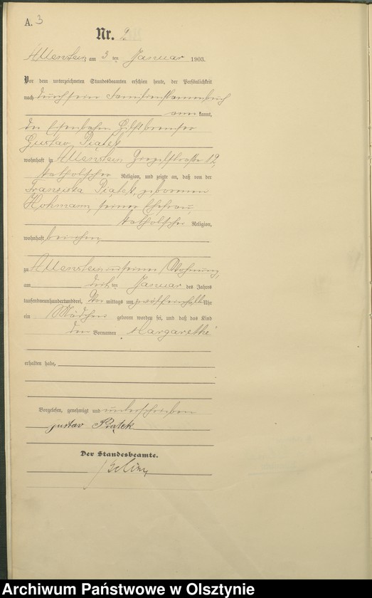 image.from.unit.number "Geburts-Haupt-Register Tom I,Nr - 399"