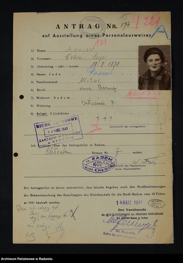 image.from.unit.number "[Wnioski o wydanie dowodów osobistych oraz nie odebrane dowody Ajzenman Złata - Akierman Gerszon]"