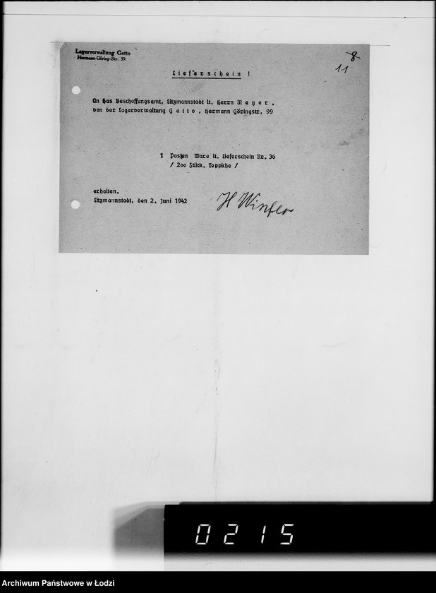 Obraz 15 z jednostki "Warenverwertung am Lager 99. [Aufträge] 7601-7640"