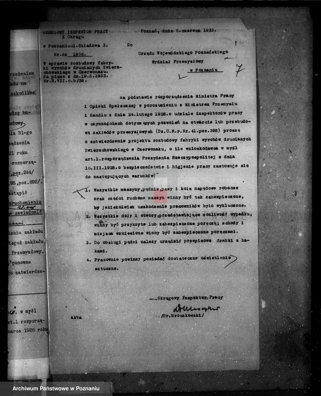 Obraz 11 z jednostki "Zatwierdzenie zakładu przemysłowego /fabryki wyrobów drewnianych/ A. Zwierzchowski i Spółka w Poznaniu"