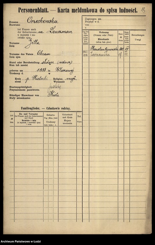 Obraz 16 z jednostki "[Spis ludności Łodzi] Orzechowska-Osiński"
