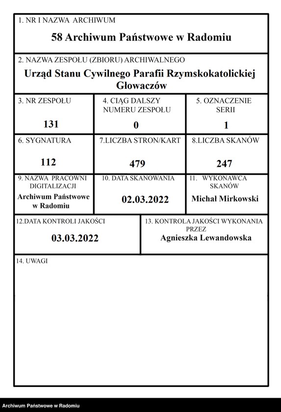 image.from.unit.number "Duplikat akt urodzonych, zaślubionych i zmarłych parafii Głowaczów za 1920 rok"