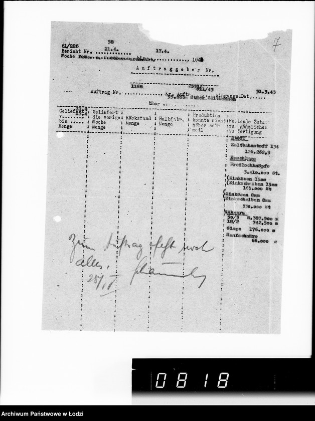 Obraz 11 z jednostki "Bewegungsberichte VIII. [Sprawozdania z wykonania zamówień wojskowych]"