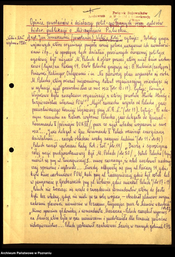 Obraz 9 z jednostki "Opinie powstańców i działaczy polityczno - społecznych oraz autorów historycznych publikacji o Mieczysławie Paluchu zebrane przez Jadwigę Krauze."