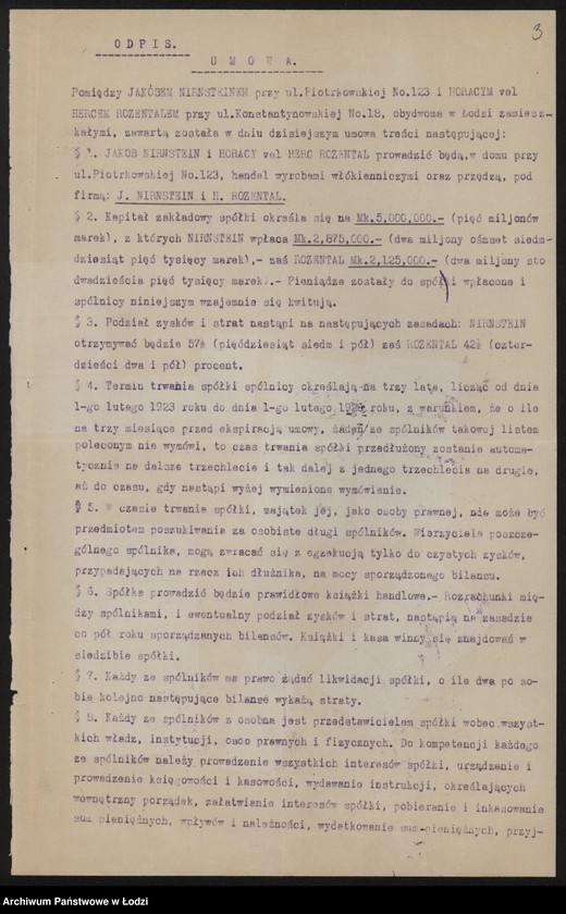 Obraz 5 z jednostki "J.Nirstein i H.Rozental- handel towarami manufakturowymi i przędzą"