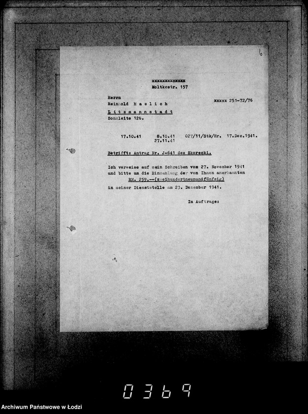 Obraz 10 z jednostki "J. 641-660.[Wnioski Żydów z Getta o zwrot należności za pracę lub towar wzięty na kredyt]"