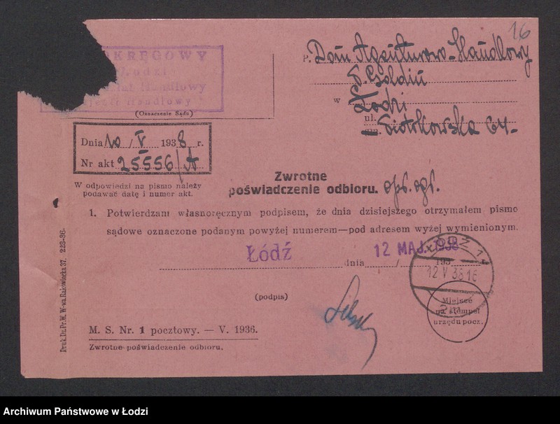 Obraz 18 z jednostki "Dom Agenturowo Handlowy- Pinkus Goldin- sprzedaż surowców włókienniczych na rachunek własny i pośrednictwo tymi surowcami"