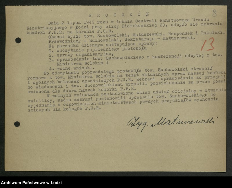 Obraz 9 z jednostki "Zarząd Centralny Państwowego Urzędu Repatriacyjnego; sprawozdania, protokoły, korespondencja [komórki PPR]"