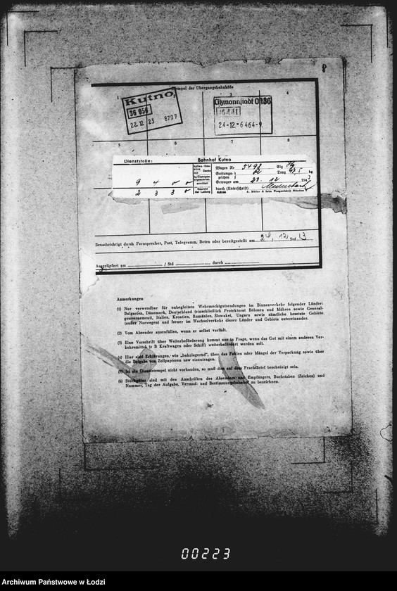 Obraz 12 z jednostki "Frachtbriefe [Kolejowe listy przewozowe różnych towarów do Getta w Łodzi]"