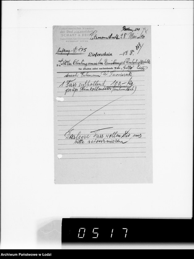 Obraz 11 z jednostki "Diverse Sch-Z [rachunki za dostawy towarów spoza Getta]"