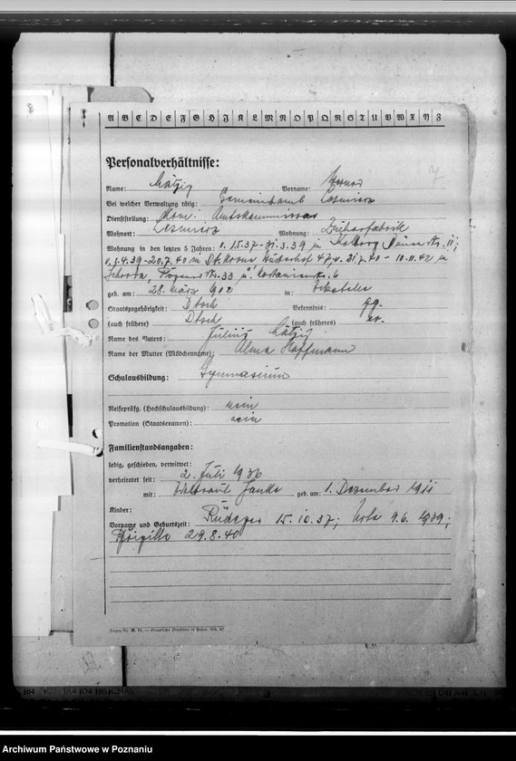 Obraz 11 z jednostki "Mätzig, Werner - inspektor miejski"