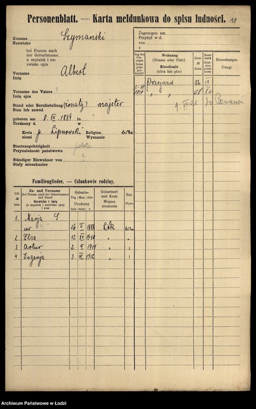Obraz 13 z jednostki "[Spis ludności Łodzi] Szymański-Szymczacka"