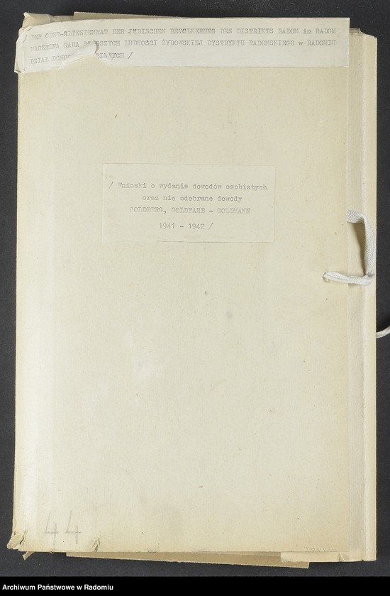 image.from.unit.number "[Wnioski o wydanie dowodów osobistych oraz nie odebrane dowody Goldberg, Goldfarb - Goldmann]"