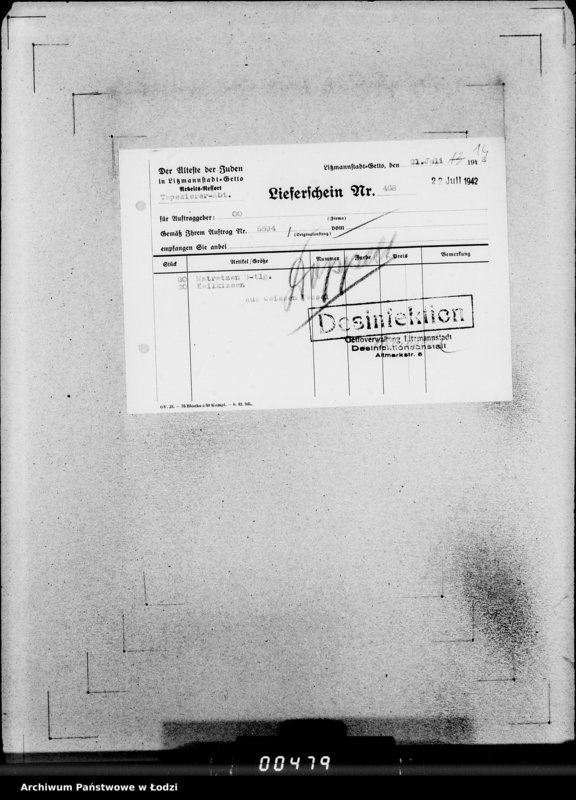 Obraz 18 z jednostki "[Listy przesyłkowe wyrobów dostarczonych z Getta]"