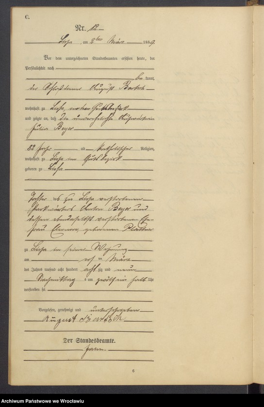 image.from.unit.number "Księga zgonów Leśnica (Deutsch Lissa) 1889"