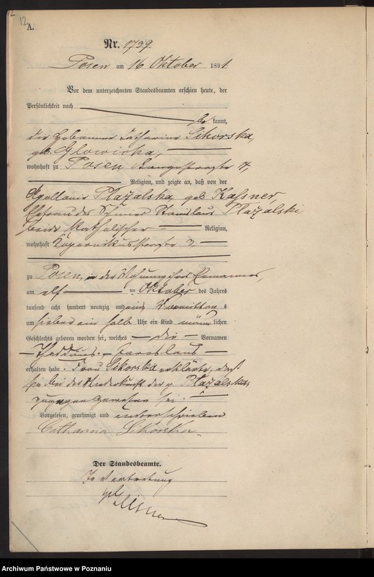 Obraz 16 z jednostki "Księga urodzeń t. V"