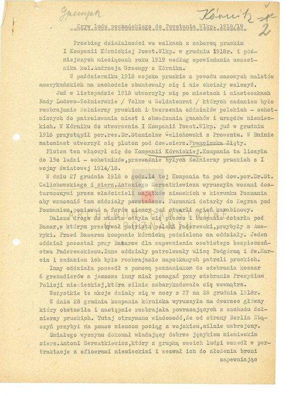 Obraz 8 z jednostki "Relacje i wspomnienia dotyczące powstania wielkopolskiego na terenie Kórnika - Bnina, powiat Śrem, województwo poznańskie."