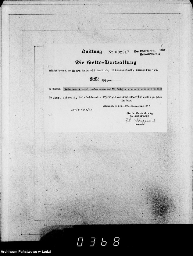 Obraz 9 z jednostki "J. 641-660.[Wnioski Żydów z Getta o zwrot należności za pracę lub towar wzięty na kredyt]"