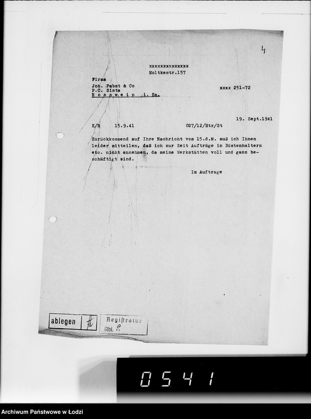 Obraz 8 z jednostki "[Korespondencja z urzędami, instytucjami i firmami] Lit.Pa-Qu"