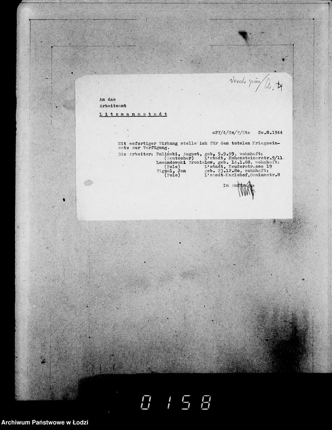 Obraz 8 z jednostki "Verschiedenes grün. [Korespondencja w sprawach personalnych; płace, zaszeregowania, urlopy, odznaczenia]"