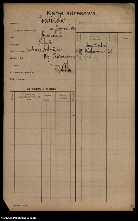 Obraz 8 z jednostki "[Spis ludności Łodzi] Podsadnik-Pokrzywa"
