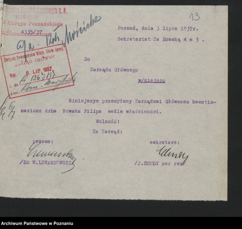 Obraz 18 z jednostki "Akta Komisji Weryfikacyjnej Związku Weteranów Powstań Narodowych Rzeczypospolitej Polski i Związku Powstańców Wielkopolskich."