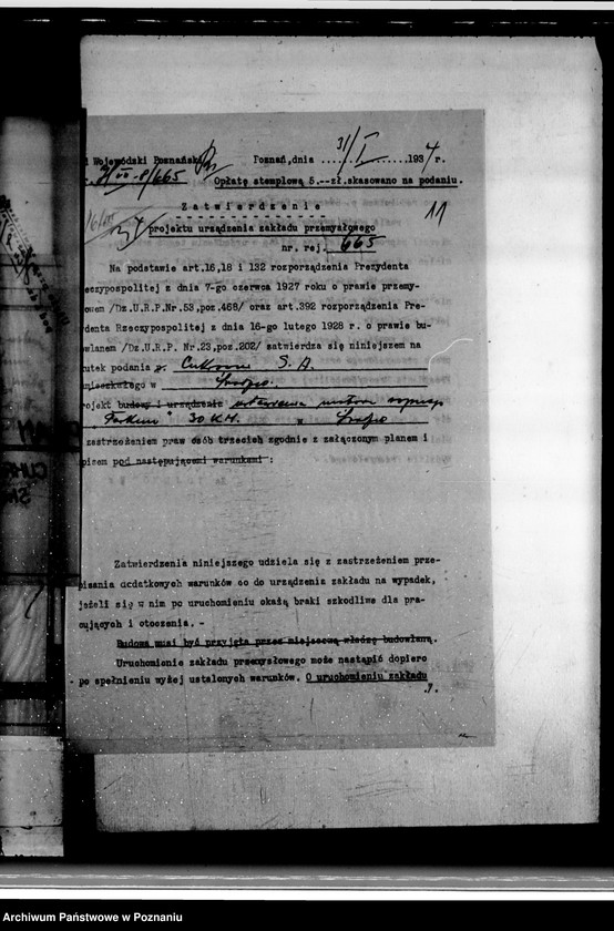 Obraz 17 z jednostki "Zatwierdzenie zakładu przemysłowego /ustawienia motoru ropowego/ Cukrowni w Środzie Spółka Akcyjna"