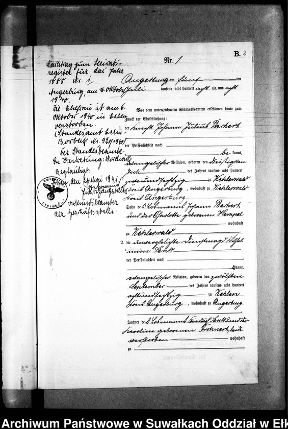 image.from.unit.number "Heiraths-Neben-Register des Preussischen Standes-Amtes Kehlen Kreis Angerburg"